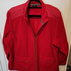 Talbots Red Fleece Jacket, Nylon Trim, Front Snap Pockets, Front Zip Sz 3XP